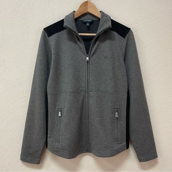 Lauren Ralph Lauren Gray & Black Full-Zip Athletic Track Jacket Sz Large - Picture 1 of 5